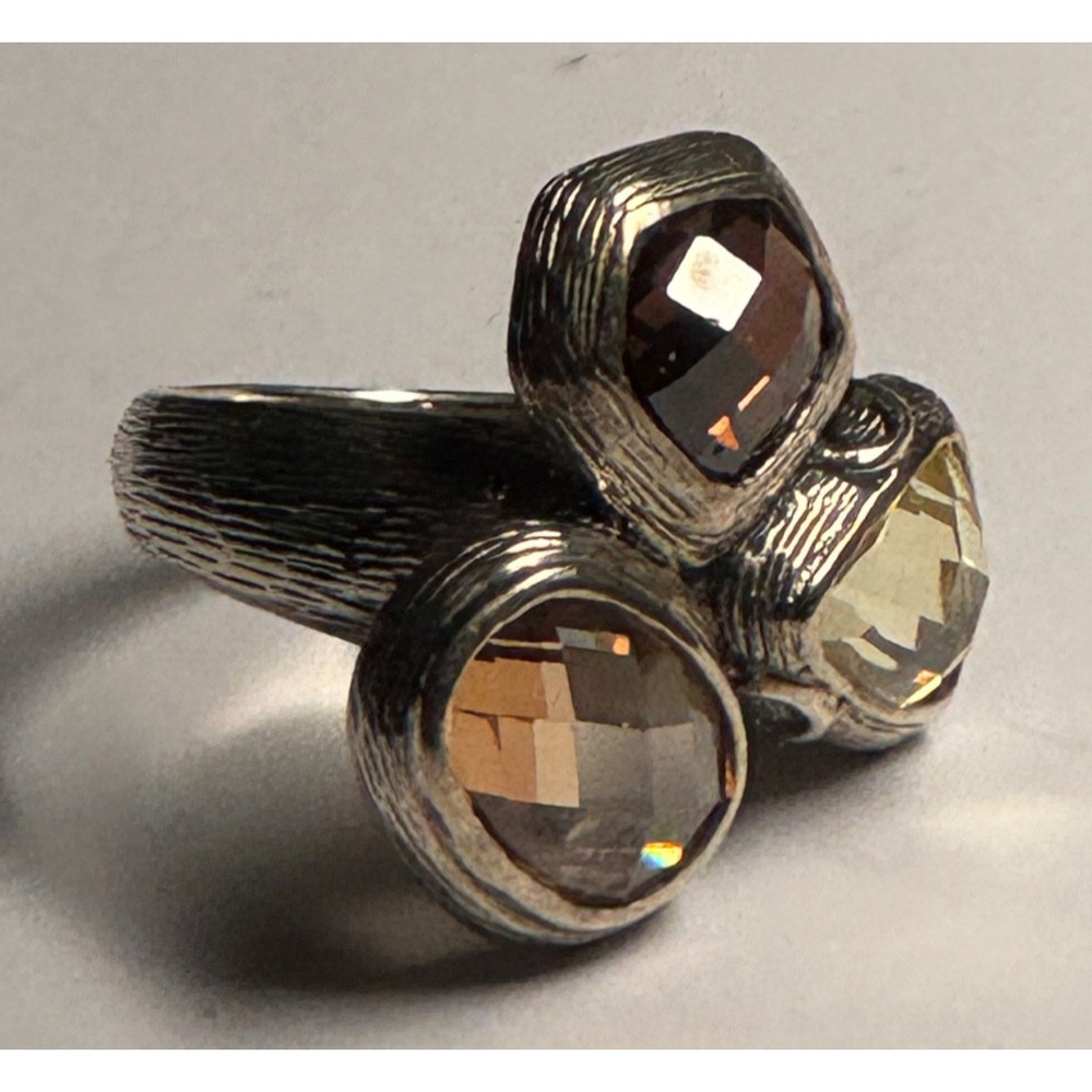 925 Sterling Freeform Bezel Gemstone Ring Size 7.75 Handmade Look, Boho